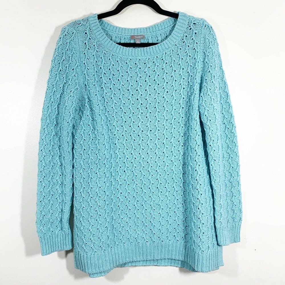Talbots Wool CottonChunky Cable Knit Split Sweater